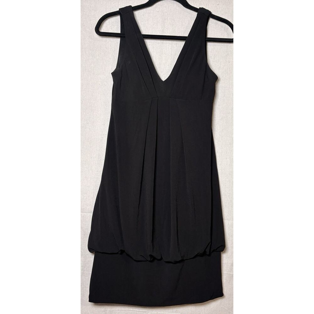 Eliza‎ J Dress Womens 6 Black Missy Mini Pleated V Neck Drape Back Sleeveless